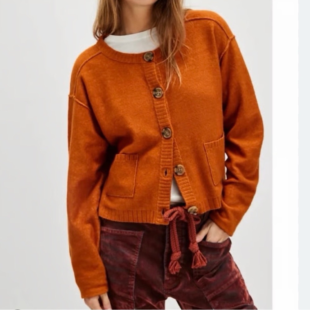 Free People Orange Cardigan Sweater